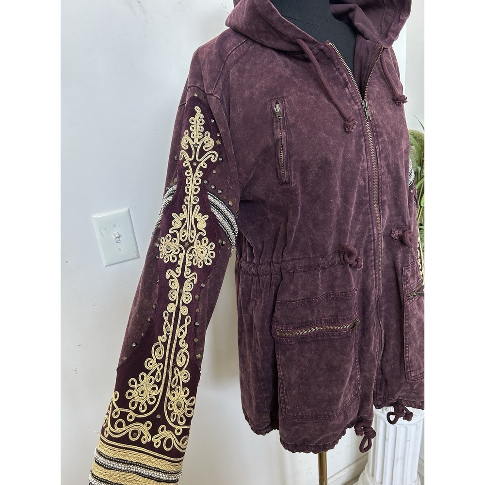 Free People Golden Quills Military Parka Boho Distressed Cargo Utility Jacket S - Picture 7 of 12